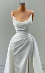 Wedding Dresses Back, Beautiful White Long A-line Spaghetti Straps Wedding Dresses With Beads