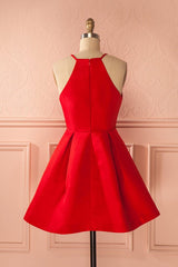 Homecomming Dress Long, Short Straps Red Prom Dresses, Cheap Homecoming Dress, For Girls