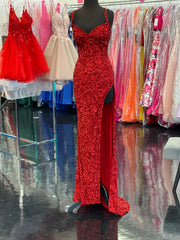 Prom Dresses Online, Sparkle Red Bodycon Sequined Long Prom Dresses