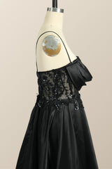 Bridesmaids Dress Websites, Beaded Black Satin A-line Prom Dress