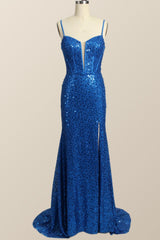 Hoco Dress, Royal Blue Sequin Mermaid Long Prom Dress