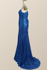 Elegant Dress, Royal Blue Sequin Mermaid Long Prom Dress