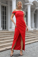 फेयरटेल प्रोम ड्रेस, वन-शोल्डर स्लीवलेस स्लिट प्लीटेड टखने की लंबाई की शाम की पोशाक 90 के दशक की प्रेरणा