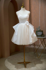 Prom Dress Champagne, Cute Spaghetti Straps A Line Beading Tulle Short Homecoming Dresses