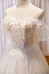 Wedding Dress Simple Lace, Chic Spaghetti Straps Beading A Line Tulle Wedding Gown