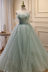Prom Dress Inspirational, Elegant Green Strapless Evening Gown Off The Shoulder Tulle Prom Dresses