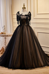 Bridesmaid Dress 2037, Black Sleeveless Ball Gown Tulle Long Prom Dresses