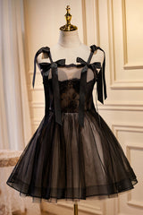 Dress, Cute Black Sleeveless A Line Tulle Short Homecoming Dresses