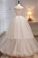 Evening Dresses Simple, Elegant Ivory Spaghetti Straps Ball Gown with Bowknot A Line Tulle Long Prom Dresses