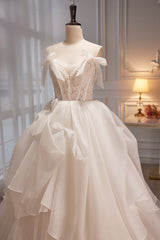 Evening Dress Simple, Elegant Ivory Spaghetti Straps Ball Gown with Bowknot A Line Tulle Long Prom Dresses