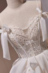 Bridesmaid Dress Custom, Ivory Spaghetti Straps Beading Lace Short Homecoming Dresses