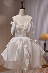 Bridesmaid Dress Shops, Ivory Spaghetti Straps Beading Lace Short Homecoming Dresses