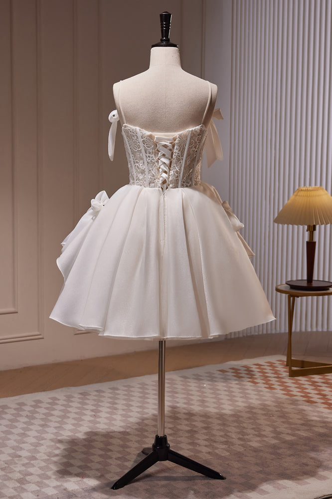 Bridesmaid Dress Sale, Ivory Spaghetti Straps Beading Lace Short Homecoming Dresses