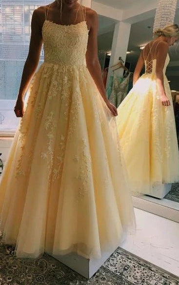 Prom Dress 2028, Chic Yellow Long Backless Prom Dresses For Teens Charming Party Dresses