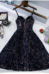 Party Dress Lady, Glitter Spaghetti Straps Cute Short Prom Dresseses Tight Tea Length Homecoming Dresses