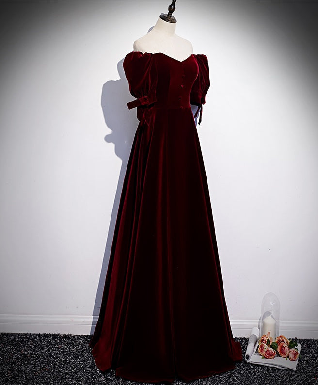 White Dress, Modest Charming Burgundy Long Prom Dresses Vintage Evening Dresses With Bowknot