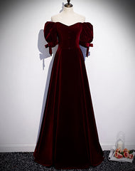 Dress Outfit, Modest Charming Burgundy Long Prom Dresses Vintage Evening Dresses With Bowknot