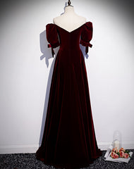 Wedding Shoes, Modest Charming Burgundy Long Prom Dresses Vintage Evening Dresses With Bowknot