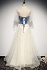 Evening Dresses Classy, Elegant Ivory And Blue Flowy Princess Prom Dresses For Teens Long Homecoming Dresses