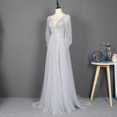 15 Th Grade Dance Dress, Amazing Long Gray Beading Prom Dresses Modest Evening Gowns