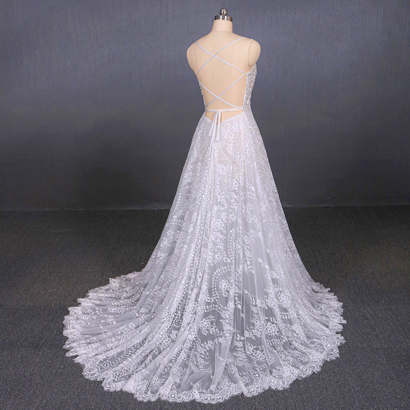 Wedding Dress Fabric, Charming Spaghetti Straps Long A-line Wedding Dresses Beach Wedding Dresses