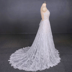 Wedding Dresses Fabric, Charming Spaghetti Straps Long A-line Wedding Dresses Beach Wedding Dresses