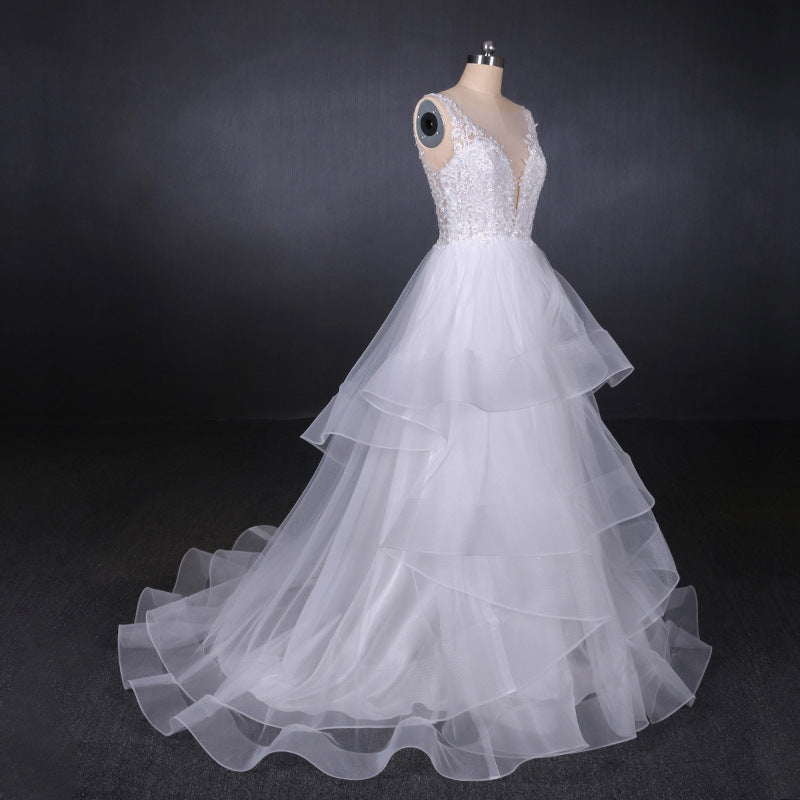 Wedding Dressed Princess, Charming V-neck Lace Wedding Dresses Elegant Backless Wedding Gowns