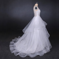Wedding Dress Princesses, Charming V-neck Lace Wedding Dresses Elegant Backless Wedding Gowns