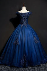 Prom Dress Spring, Off The Shoulder Lace Up Floor Length Princess Prom Dresses With Lace Appliques