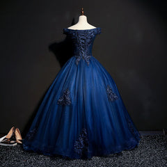 Prom Dressed A Line, Off The Shoulder Lace Up Floor Length Princess Prom Dresses With Lace Appliques