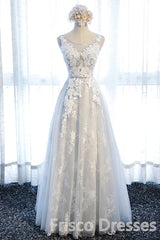 Homecoming Dresses Shop, Ivory And Light Blue Long A-line Lace Up Cute Prom Dresses Party Dresses