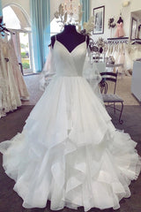Wedding Dress Lace Sleeve, Charming Spaghetti Straps Long Ball Gown Lace Up Wedding Dresses