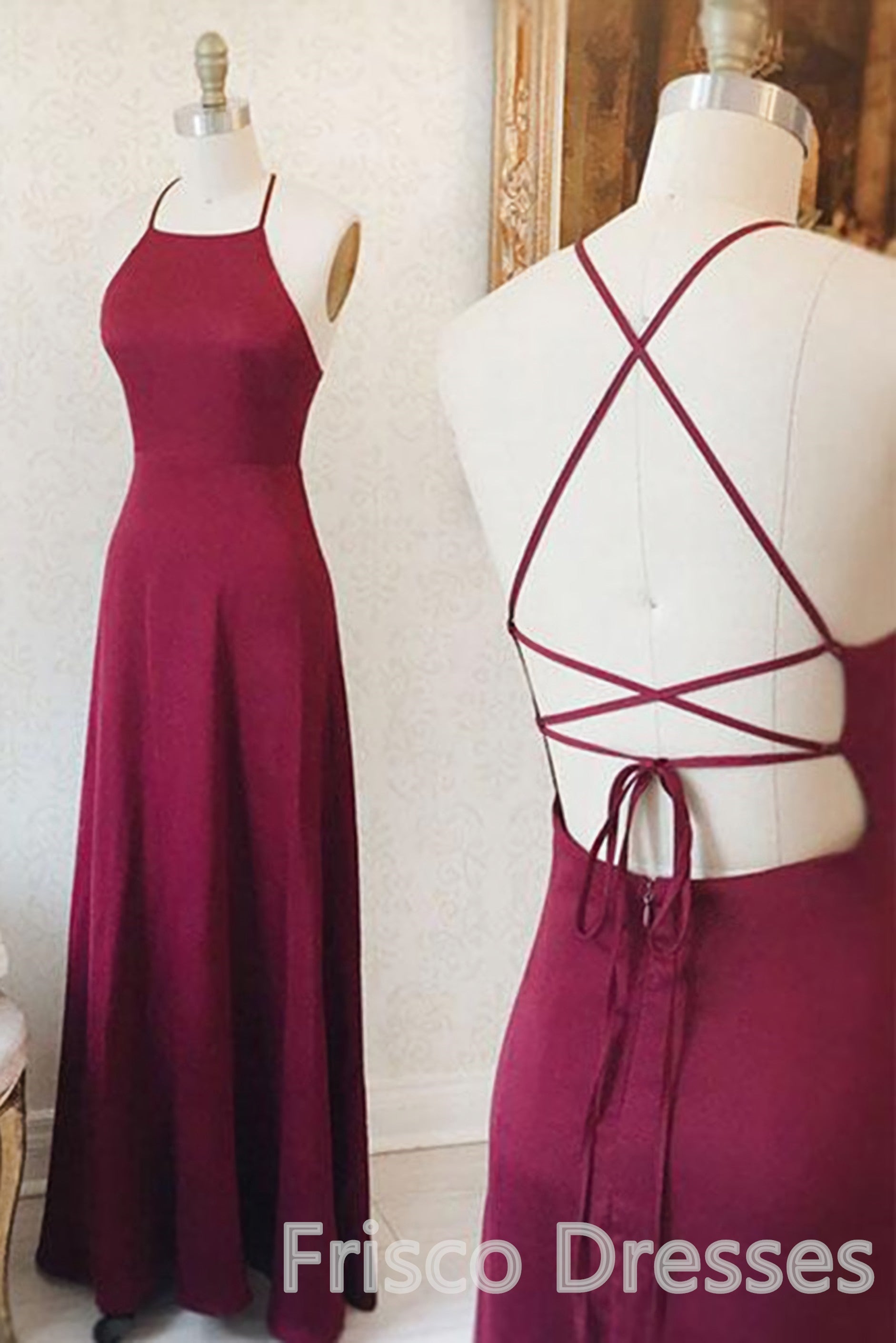 Homecoming Dress Ideas, A-line Spaghetti Straps Long Backless Floor Length Bridesmaid Dresses Party Dresses