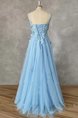Bridesmaids Dresses Gold, Light Blue Lace Appliques A-line Formal Dress
