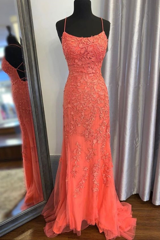 Formal Dress On Sale, Mermaid Backless Orange Lace Long Prom Dress, Mermaid Orange Lace Formal Dress, Orange Lace Evening Dress