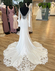Wedding Dresses Elegent, Mermaid V-Neck Court Train Long Sleeves Wedding Dress With Appliques