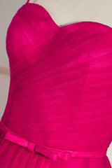 Evening Dress Long, Fuchsia Straps A-line Tulle Tea-Length Prom Dress