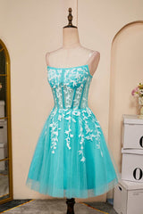 Ranch Dress, Sky Blue Appliques Strapless A-line Homecoming Dress