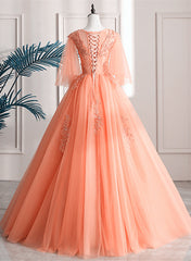 Formal Dresses For Weddings Mothers, Lovey Tulle V-Neckline Long Party Dress With Lace, A-Line Tulle Sweet 16 Dress