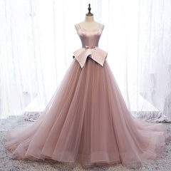 Wedding Dress Tulle, Pink Spaghetti Straps Tulle Long Formal Prom Dress, Unique Long Wedding Dess