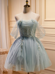 Elegant Dress, Green Tulle Beaded Short Prom Dress, Cute Off Shoulder Homecoming Dress