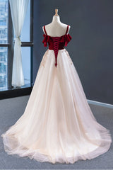 Formal Dress Places Near Me, Uniquedresss Vintage Red Straps Tulle Formal Dress, Elegant Applique Prom Dress