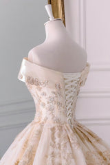 Wedding Dresses 2024, Off The Shoulder Ball Gown Sweetheart Wedding Dress, Long Appliques Bridal Dress