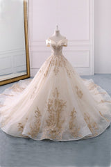 Wedding Dress Accessories, Off The Shoulder Ball Gown Sweetheart Wedding Dress, Long Appliques Bridal Dress