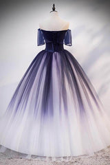 Black Tie Wedding Guest Dress, Ombre Ball Gown Prom Dress Quinceanera Dress with Delicate Gold Appliques