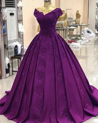 Wedding Guest Dress Summer, ball gown satin  lace v neck prom dresses