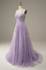 Bridal Shower Games, A-Line Spaghetti Straps Purple Long Prom Dress