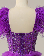 Bridesmaids Dresses Winter, Purple A-Line Ruffle Glitter Long Prom Dress With Split
