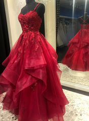 Formal Dresses Website, Dark Red Cross Back Tulle Long Formal Dress, Dark Red Evening Dress Prom Dress