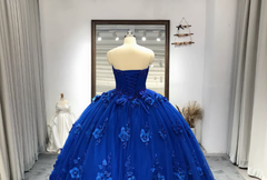 Formal Dress Classy Elegant, Royal Blue Quinceanera Dress Ball Gown With Appliques Flowers Princess Sweet 16 Dresses